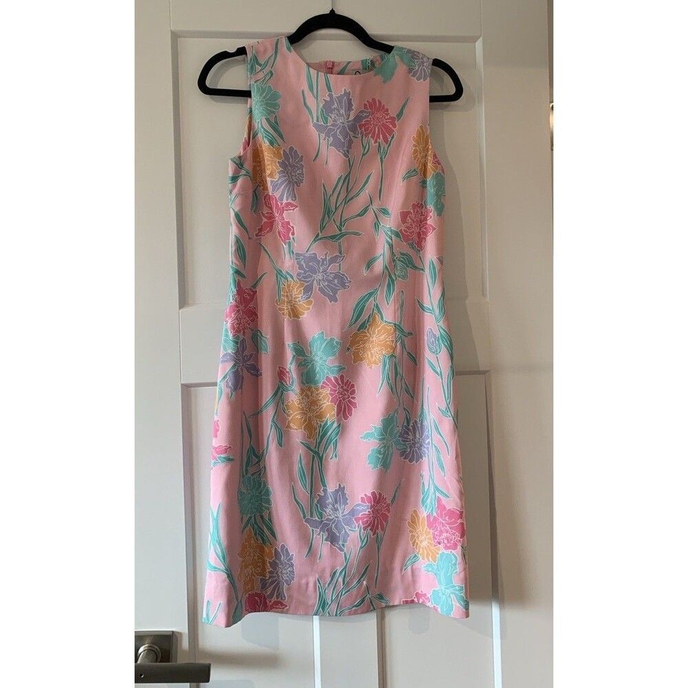 Lilly Pulitzer 100% Silk Jackie Shift Dress Sleeveless Pink Floral Size 4